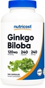 Nutricost Ginkgo Biloba 120mg, 240 Kapsul - Ekstra Kekuatan Ginkgo Biloba Extract - Gluten Free & Non- GMO