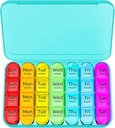 Odaro Weekly Pill Organizer 4 Kali sehari, Kotak Pil Harian 7 Hari, Kasus Besar Pill Travel dengan 28 Kompartemen untuk Memegang Obat-obatan, Vitamin dan Tambahan - Kasus Cyan