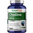 NusaPure Chooline Bitartch 650 mg 200 Veggie Capsules (Vegetarian, Non- GMO, Vegan)