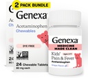 Genexa Kids 'Clean Pain & Fever Acetaminopren Chewables, Dye Free, 0% Artificial Addoculves, Delicious Grape Flavor, Cheable Medicine for Children 2-11, 80 mg per tablet, 48ct (2 Pack)