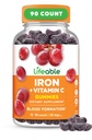 Lifeable Iron Gummies 12.4; 20mg 124; dengan Vitamin C 124; Tasting Blood Builder Iron Supplemen 12.4; Besi dengan Vitamin C untuk Deficiency 124; Gumies Besi untuk Perempuan, Pria, Dewasa 124; 90 Gumies