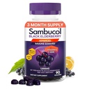 Sambucol Elderberry Gummies for Adules with Vitamin C; Zinc; Sambucus Elderberry Gummies for Immune Support with High Antioksidants; Gluten Free; Vegan; 1 Gummy Per Serving; 90 Count (Tambahan Hari)
