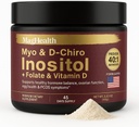 Inositol powder - Myo & D- Chiro Inositol + Folate dan Vitamin D - 40: 1 Rasio - 45 Pasokan Hari - Konstrual dan Fertilitas Reguler Dukungan 124; Alternatif Besar ke Kapsul
