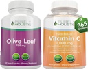 Murni Holistic Olive Leaf Ekstrak 750mg + Vitamin C 10000mg 2 Rilis Bundle - 485 Vegan Capsules - Dibuat di Amerika Serikat