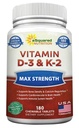 ASquared Nutrition Vitamin D3 dengan K2 Suppliments - 180 Chewable Tablet, Max Strength D-3 Cholecalferol & K-2 MK7 untuk mendukung Healleal Bones, Teeth, Heart -Antioksidant D3 & K2 MK-7 Energi Formula Dewasa