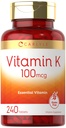 Carlyle Vitamin K 100 mcg 124; 240 Tablet 126; Vegetarian, Non-GMO, Gluten Free 124; Vitamin K Suplemen