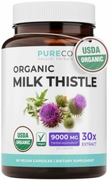 USDA Milk Organic Thistle Kapsul - 80% Silymarin Suplemen Liver - Super konsentrasi 300mg dari 30: 1 Milk Thistle Extract Equalle sampai 9000mg - Milk Thiver Liver Detox 60 Day Supply