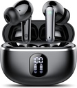 Earbuds nirkabel, Bluetooth 5.3 Headphone Big Bass Stereo, Ear Buds dengan Noise Cancelling Mic LED Tampilan, dalam Earphone IP7 Waterproof, 50H Playtime for Sports, Black