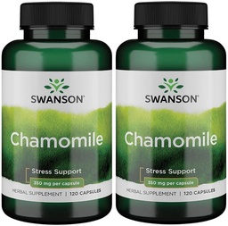 Swanson Chamomile Stress Dups - Made with German Chamomile Flower - Herbal Supplement to Prompres Stress, Relaxation and Sleep Dups - Membantu Easy Body and Mind - (120 Kapsul), 2 Pack