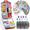 14 Grids Travel Pill Organizer Box dengan 415- Pcs Medics Name Label - Pocket Daily Farmacy Case Container Kit - Travel Medication Holder Dispenser for Fish Oil Vitamin Penyimpanan -Clear Grey