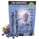 Electrolytes Powder Plus (100 pelayan) Blueberry Grape Electrolite Powder Sugar Free, Keto, 0 Sugar, No Maltodextrin, 1000mg Potasium, 120 mg Calcium, 120mg Magnesium, Hidration