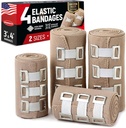 Premium Elastic Bandage Wrap - 4pk (2x3in, 2x4in) + 12 Extra Clip - Strong Compression Bandage Wrists, Ankles, Feet and Klees