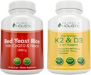 Murni Holistik Rice Merah Yeast 1200mg dengan CoQ10 + Niasin D3 5000 IU (125mcg) & K2 MK7 90mcg Bundle - 270 Vegetarian Capsules - Dibuat di AS