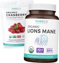 Cranberry Powder & Lions Mane (1 - Bulan Supply) Mindful Cranberry Bundle of Organic Cranberry Concentrate Popper 50: 1 Ekstraksi (100 Scoops) & Organic Lions Mane Jamur 10: 1 Ekstrak (60 Caps)