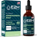 E2H Ashwagandha Liquid Drops - All- Natural Ashwagandha Suplemen untuk Bantuan Stress dan Mood Enhancer- Organic Ashwagandha Root Ekstrak Effective Cortisol Manager 124; Nor-GMO, Vegan 124; 2 Fl Oz