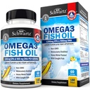 Triple Strength Omega 3 Oil Suplement - 2250mg EPA DHA Omega 3 Fatty Acids from Fresh Wild Caught Fish, Burpless Lemon Flavor Formula Support Eye Health and More, Gluten Free, 180 Softgels