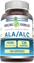 Amazing Formula ALA / ALC (Alpha Lipoic Acid / Acetyl L-Carnitine) Suplemen 124; 750 Mg Per Serving 14; Capsules 124; Non- GMO 124; Gluten- Free Soviet (1 Pack, 120 Count)