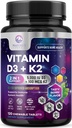 Vitamin D3 K2 - 5000 iu Vitamin D3 & 100 mcg Vitamin K2 (MK-7) Kompleks untuk Dukungan Imune - Bone, Teeth & Muscle Health Support - Berry Chewable, Gluten Free, Nun-GMO, Botol di AS - 120 Tablet