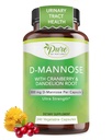 Pure By Nature 600mg D-Mannose Vegan Capsules with Cranberry & Dandelion Extract, Urinary Trakt Health Support, Flush Impuny, Detox Body, 240 Count