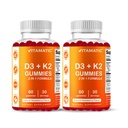 Vitamin Vitamin D3 & K2 Gummies (2- Pack, 60 Count) Mendukung Bones sehat, Heart Health, Calcium Absorpsi, dan Imune Fungsi Plant - Berdasarkan, Non-GMO, Gluten- Bebas