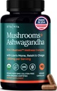 USDA Organic Lions Mane Supplemen Kapsul dengan Ashwagandha, Chaga, Reishi, Cordyceps, Turkey Tail (18,600mg / serv) Adaptogenic Mushroom Complex - Energi, kekebalan tubuh & Nootropic