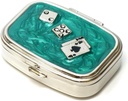 9338 Rektangular Kotak Pil Kecil Aqua Poker Perak Hijau & Dice Women Travel Pill Case Purse Pocket Container Daily Portable Medicine Vitamin Box Medication Suplemen Mini Storage