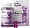 Wild & Organic Resveratrol Gummies 1000mg - Trans Resveratrol Tambahan Antioksidant, Brain, Dukungan Imune - 60 Vegan, Gummi Antioksidan Non- GMO