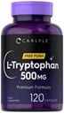 Carlyle L-Tryptophan 500mg 124; 120 Capsules 12.4; Amino Acid Suplement: Free Form 124; Premium Formula 14la, Non-GMO & Gluten Free