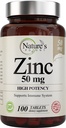 Zinc 50mg [Potensi Tinggi] Tambahan - Sistem Dukungan Imune dari Zinc Natural (Oxide / Citrate) 100 Tablet, Dibuat oleh Kemampuan Alam.