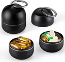 Zannaki Small Portable Box Pill Keychain - Metal Daily Travel Pill Organizer Case, Botol Pill Hogg, Pengisi Vitamin Metal Container untuk Pocket atau Purse, Black