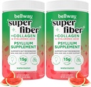 Bellway Super Fiber Powder + Collagen (2 Pack), Sugar-Free Psyllium Husder Powder dengan Collagen Peptides dan Hyaluronic Acid for Gut Health, Heally Skin, Nails, Bones & Joints, Watermelon (21.2 oz)