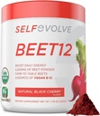Beet Root Powder Organic 5000mg with Vitamin B12 (Methylcobalamin) and Trace Minetrals in Natural Black Cherry Flavor, 0g Added Sugar - Vegan Dietary Supplemen (30 Servis)