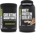 NutraBio Creatine Monohydrate, Unfeatored, 500g dan Whey Protein Isoloate, Chocolate Peanut Butter, Suplemen Bundle - Muscle Energy, Lean Muscle Growth, Recovery, and Power