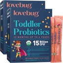 LoVEBUG kids Probiotic Powder with Prebiotic Fiber - Toddler Immunity Relief & Constipation - USDA Organic Progories for Chidrens Gut & Digetical Health (Ages 1-4) - 60 Pack (Unflashmed)