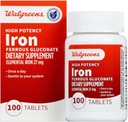 Potensi Tinggi Walgreens Besi Ferrous Gluconate 27mg, Tablet, 100 ea