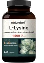 NatureBell L-Lysine 1.000mg Capsules + Quercetin 250mg dengan Vitamin C dan Zinc, 240 Count 124; Formulir Amino Acids, L Lysine Complex 124; Dukungan kekebalan, Tambahan Llip & Skin Health