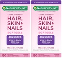 Nature 's Bounty Advanced Hair, Skin & Nails, Argan- Infused Vitamin Suplement with Biotin and Hyaluronic Acid, 150 Rapid Rapid Rilis Softgels (Paket 2)