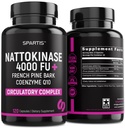 Tambahan Nattokinase 4000 FU CoQ10 100mg French Maritim Pine Bark Extract 200mg dengan Enzymes for Circulation & Cardiovascular Support (Paket 1 at 120- Caps)