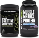 NutraBio Creatine Monohydrate, Unflashted, (300 g) dan Muscle Matrix Protein Powder, (Confetti Cake) Pasokan Bundle - Muscle Energy, Maximum Growth, Recovery, and Power