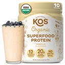 Tanaman KOS berbasis Protein Powder, Vanilla USDA Organik - Low Carb Pea Protein Blend, Vegan Superfood Rich di Vitamin & Minamins - Keto, Soy, Dairy Free - Pengganti Makanan untuk Perempuan & Pria - 10 Hamba
