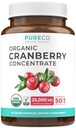 Pil Cranberry Organik - 50: 1 Konsentrat sama dengan 25.000mg Cranberry Segar (Vegan) untuk Kesehatan Tract & Ginney Cleanse - Cranberry Pil untuk Perempuan - UTI Dukungan Suplemen - 60 Kapsul
