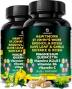 Organik Hawthorn Berry Capsules - Hawthorn Berry dengan St Johns Welt Rhodiola Olive Leaf Shiitake Reishi Mushroom Quercetin & Vitamin C, D3, K2, B6 & Magnesium (240 Count)
