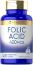 Carlyle Folic Acid 400 mcg 124; 400 Tablet = 124; Vegetarian, Non-GMO, Gluten Free Supplemen