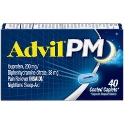 Advil PM Reliever Pain and Nighttime Sleep Aid, Obat Nyeri dengan Ibuprofen for Pain Relief dan Diphenhydramine Citrate untuk Bantuan Tidur - 40 Caplets Coated