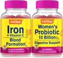 WellYeah Iron + Vitamin C + Progories Women 10B CFU, Gummies Bundle - Great Tasting, Vitamin Suplemen, Gluten Bebas, GMO Bebas, Gummy Chewable