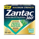 Zantac 360 Maximum Kekuatan, Cool Mint, 25 Count, Heartburn Prevention & Relief, 20mg Tablets