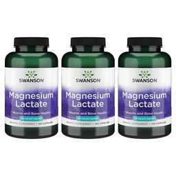 Swanson Magnesium Lactate - Mineral Suplemen Pemotoran Otot dan Dukungan Kesehatan Tulang - Lactoe- Free Lactate Bentuk Mineral Lembut - (120 Kasules, 84mg Masing-masing) 3 Pack