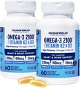 Omega-3 2100 profesional Oceanblue Professional dengan Vitamin K2 dan Vitamin D3-60 Hitung 2 Paket - Tiga Kekuatan Burpless Fish Suplemen dengan EPA, DHA & DPA - Wild Caught - Orange Flavor, 60 Servings