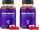 NutraChamps Elderberry Gummies dengan Vitamin C, Propolis & Echinacea - Imune System Dummy Vitamin untuk Dewasa & Anak-anak - Max Kekuatan 200mg Sambucus Antioksidant (Pack of 2)