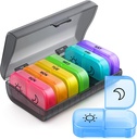 ZIKEE Weekly Pill Organizer 2 Kali sehari dengan Design Same- Side, AM PM Pil Box 7 Hari dengan 7 Kasus Pil Terpisah untuk Perjalanan, Large Pill Holder for Medications, Vitamin and Fish Oils